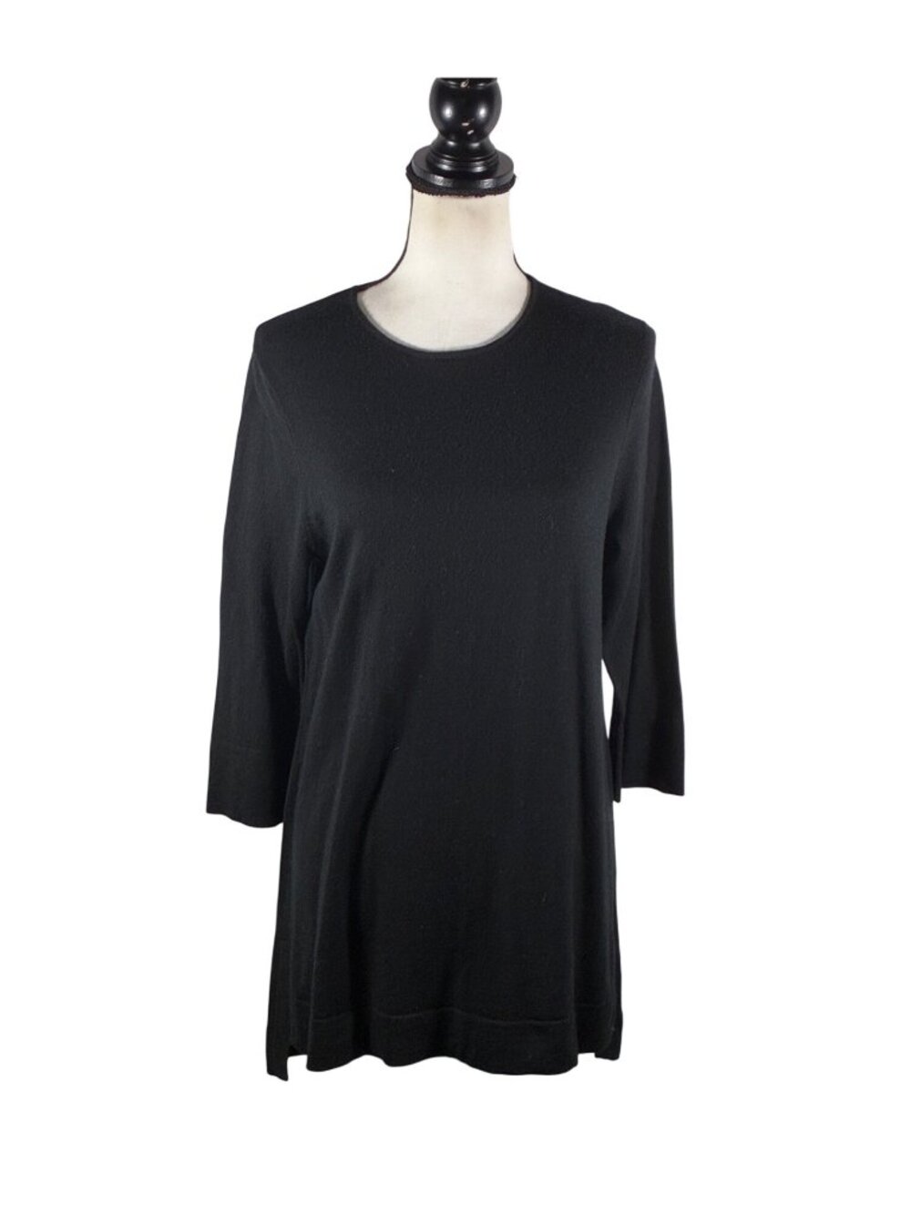 J Jill Black Merino Wool 3/4 Sleeve Sweaterdress size M neutral washable